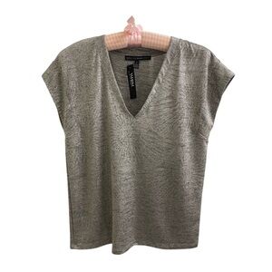 WHBM Silver Short Sleeve Top, XS (fits SMALL) NWT